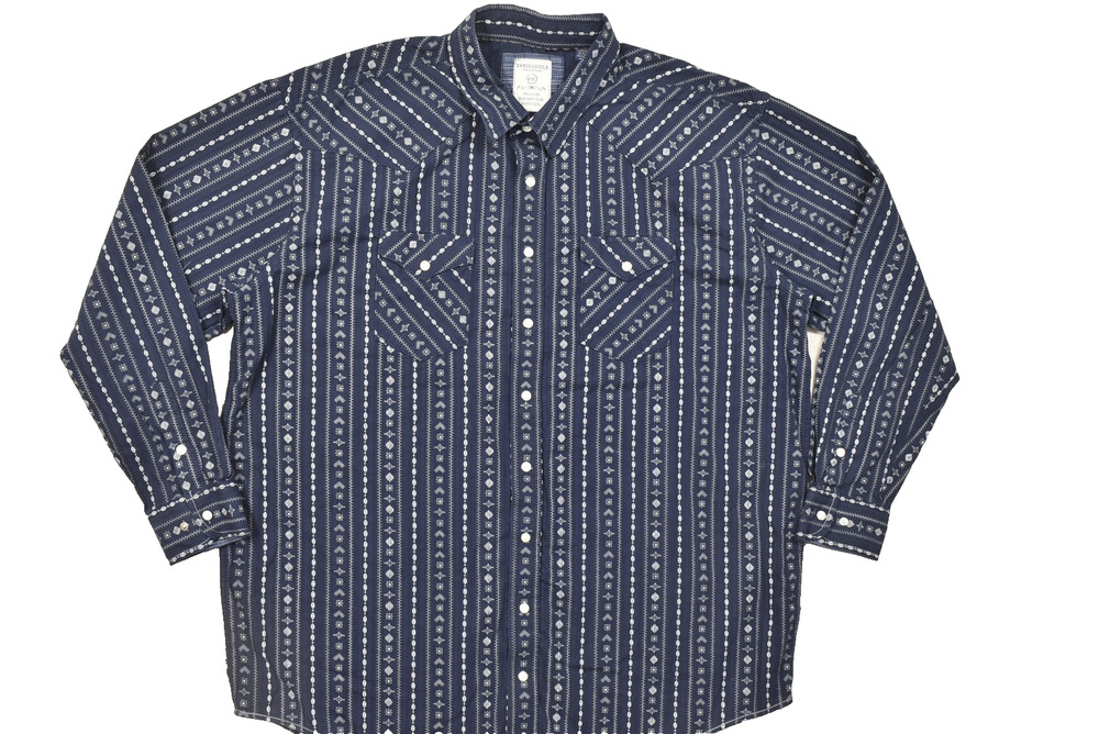 Panhandle Rough Stock Mens XXL Blue Geometric Western Pearl Snap Long Sleeve Shi